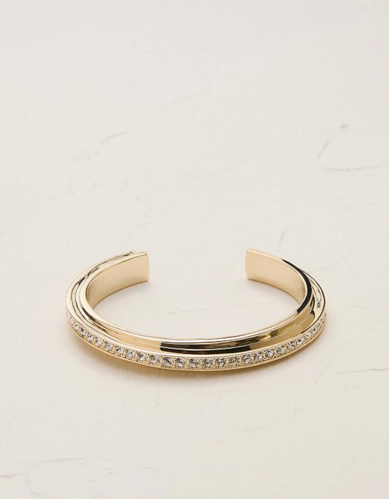14kt Gold Plated Crystal Diagonal Cuff