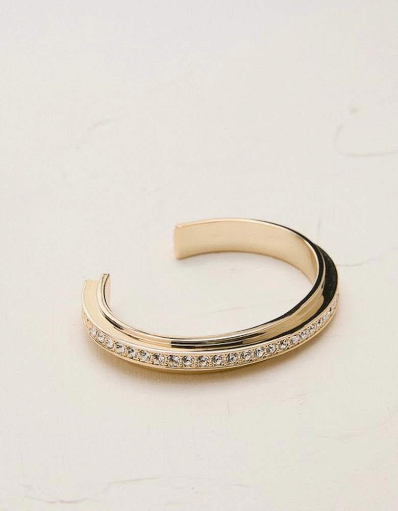14kt Gold Plated Crystal Diagonal Cuff