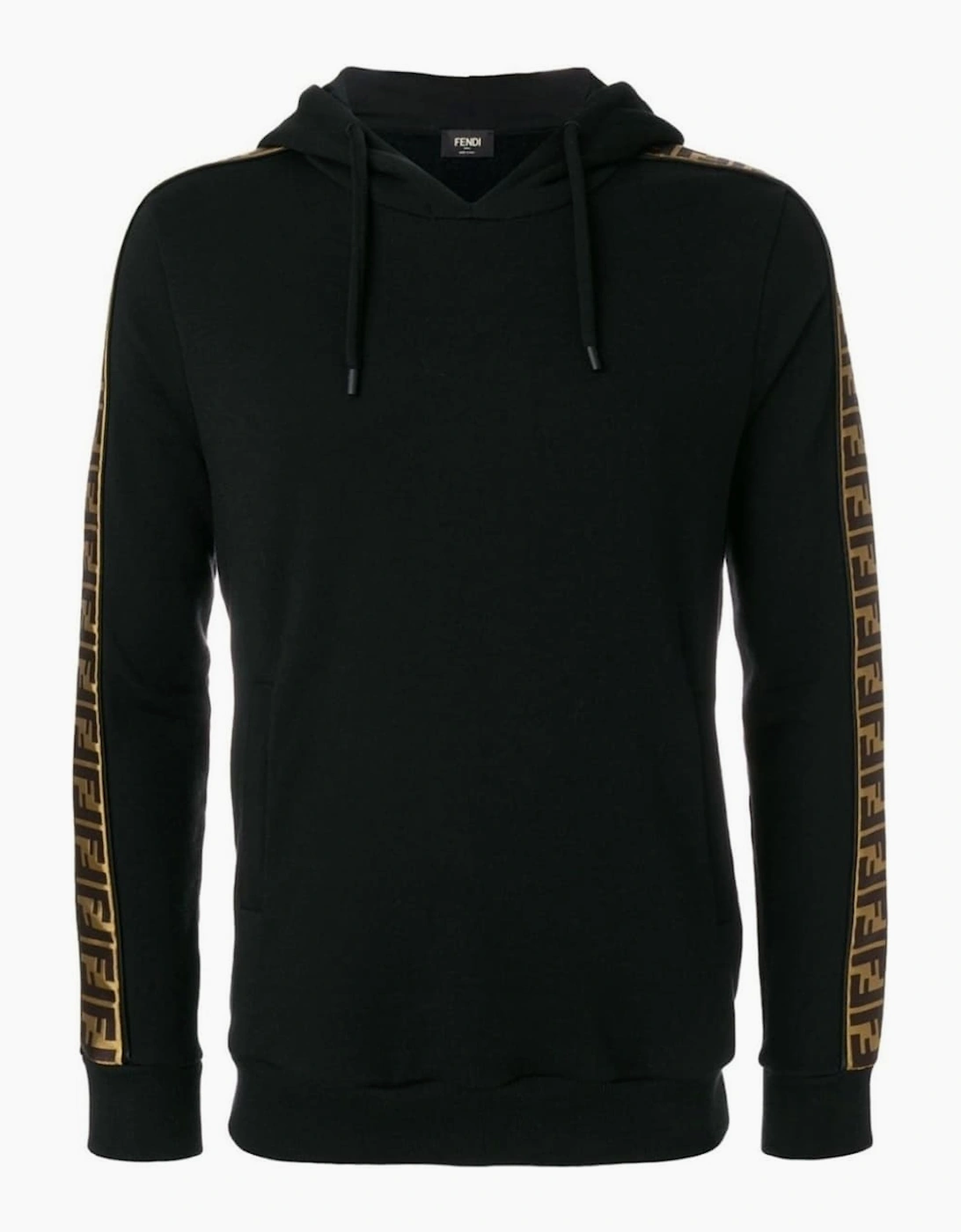 Men's Fendi Felpa Logo-Trim Hooded Sweatshirt Black - Size: 38