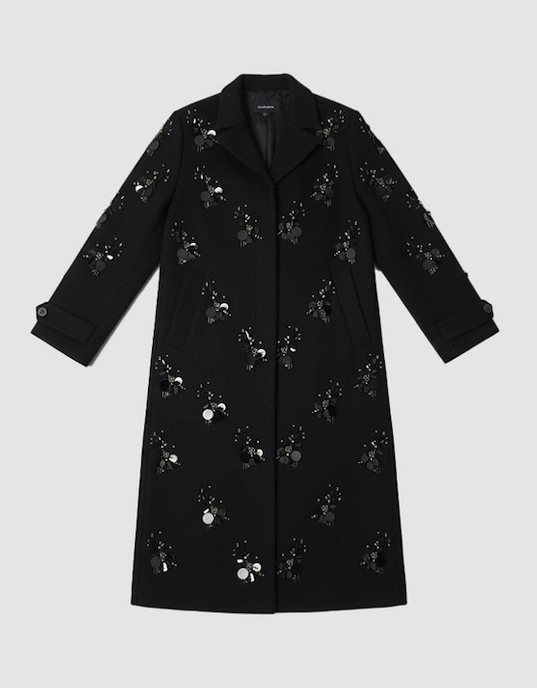 Wool Embellished Single Breasted Tailored Coat
