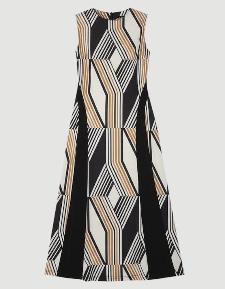 Geo Print Crepe Pleated Maxi Dress