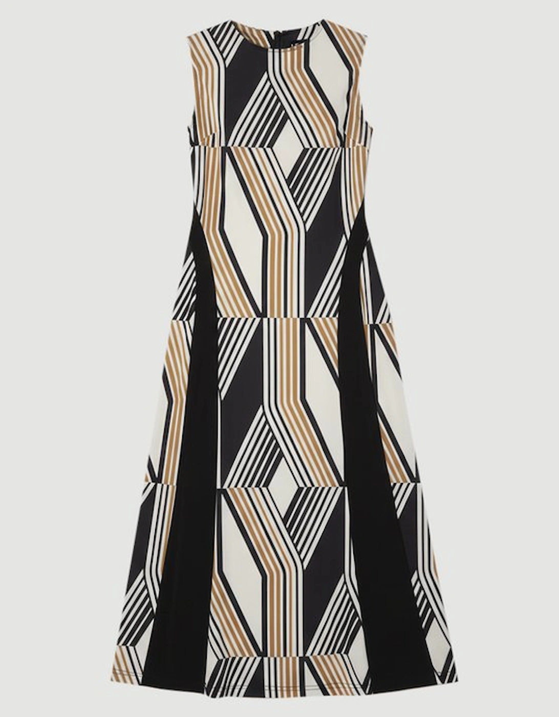 Geo Print Crepe Pleated Maxi Dress