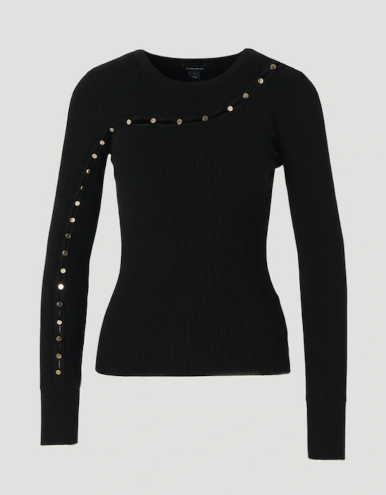 Viscose Blend Cut Out Trim Detail Knit Top