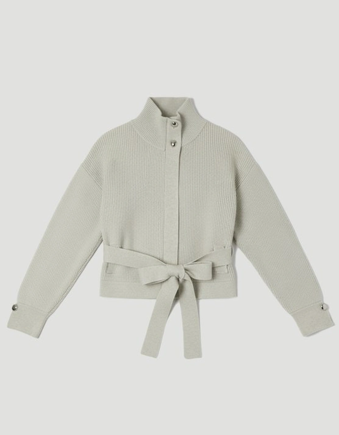 Cable Knit Belted Funnel Neck Jacket