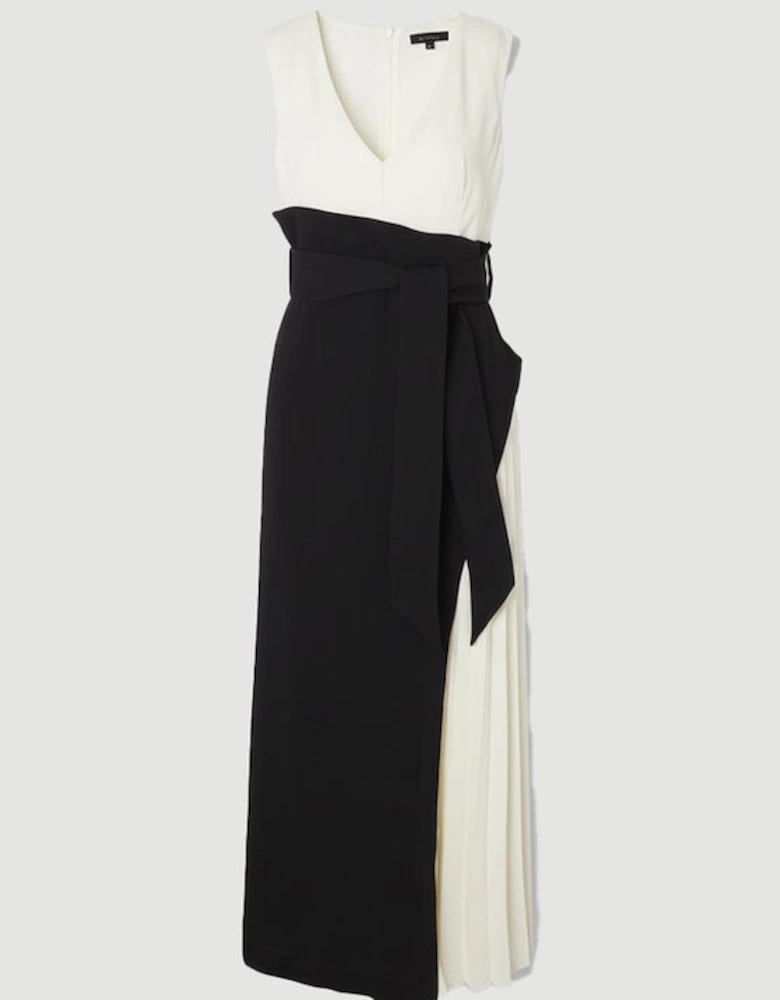 Soft Tailored Colour Block Side Pleated Midi Dress