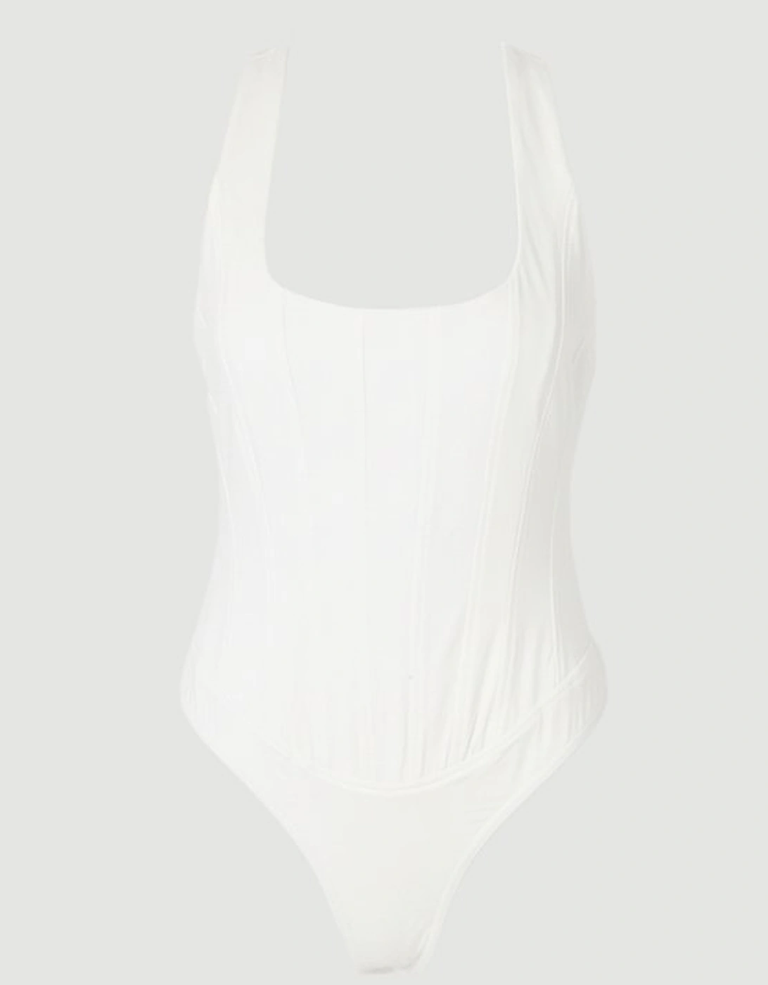 Cotton Elastane Corset Detail Scoop Neck Bodysuit