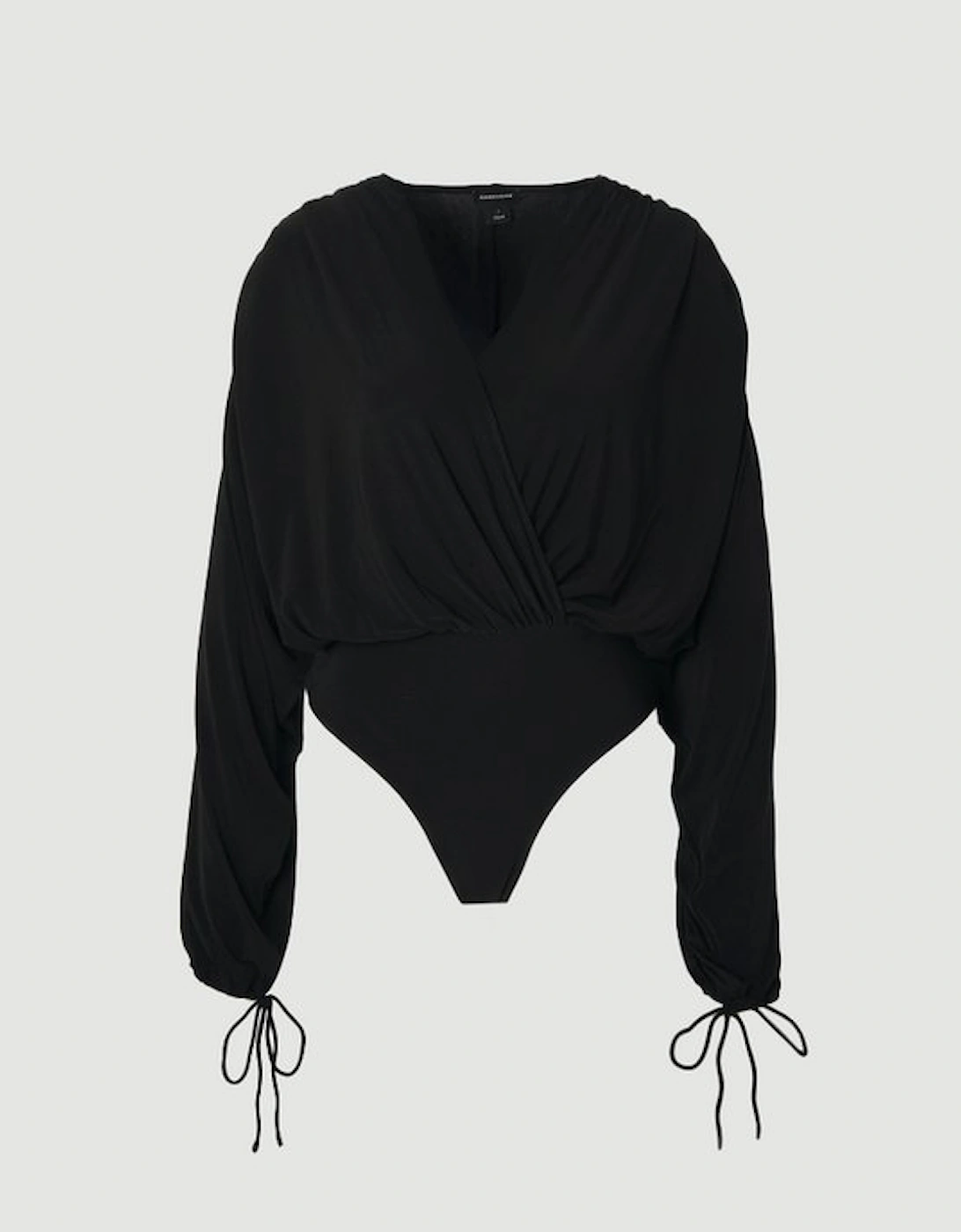 Plus Size Stretch Drapey Crepe Ruched Plunge Neck Batwing Sleeve Bodysuit