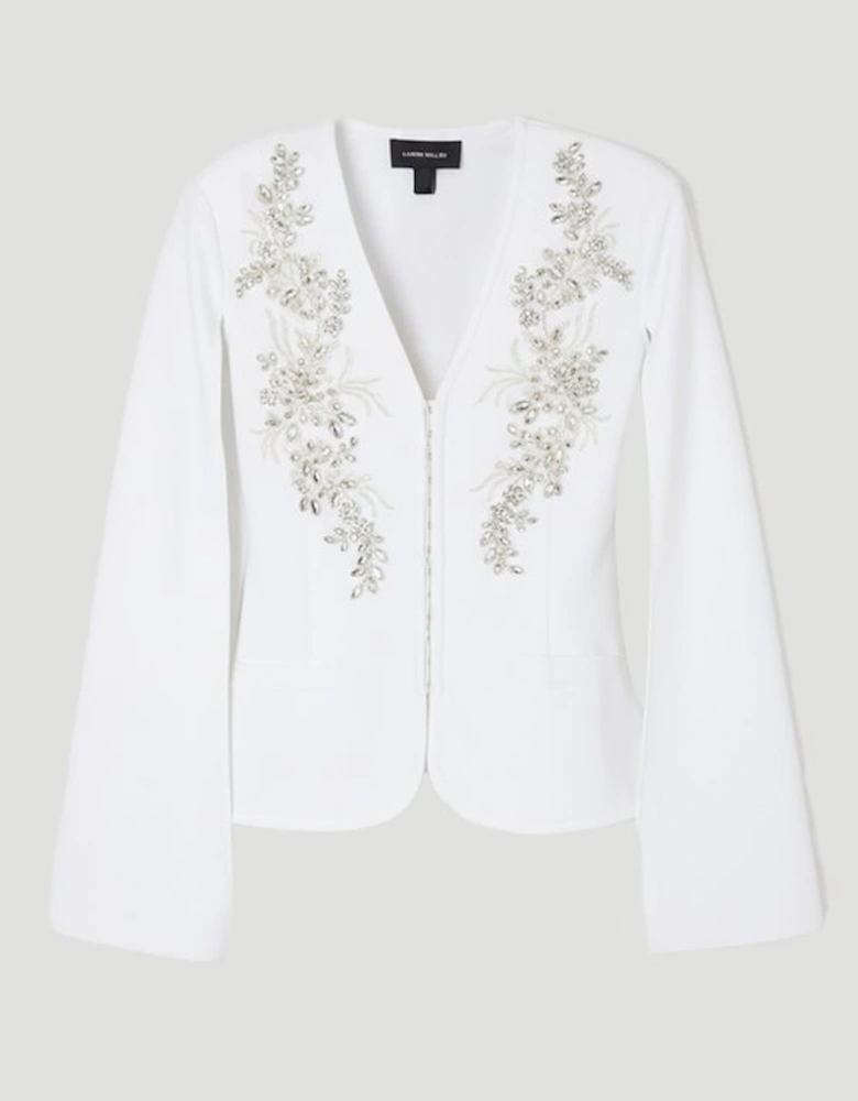 Bandage Form Fitting Cape Sleeve Embellished Jacket