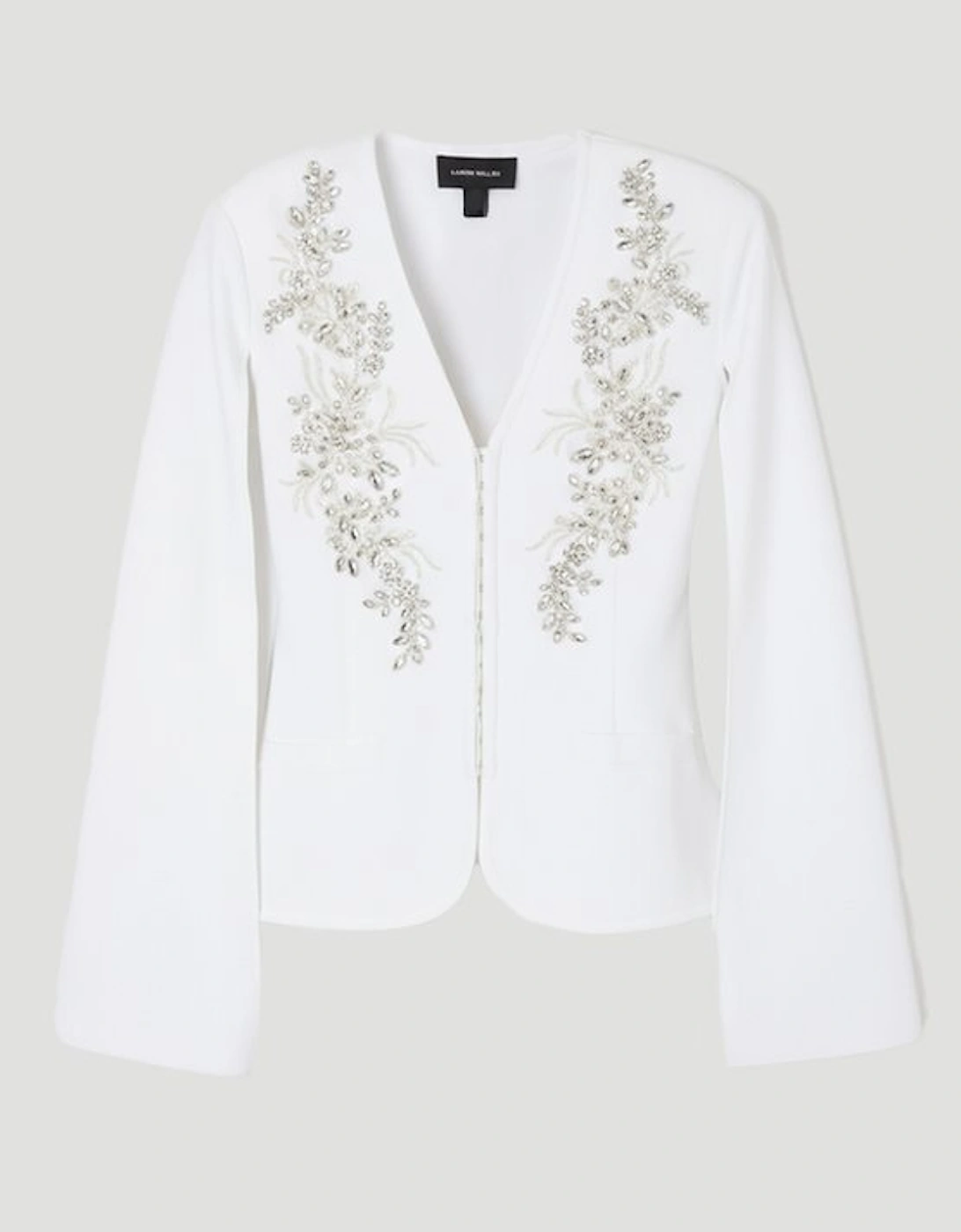 Bandage Form Fitting Cape Sleeve Embellished Jacket