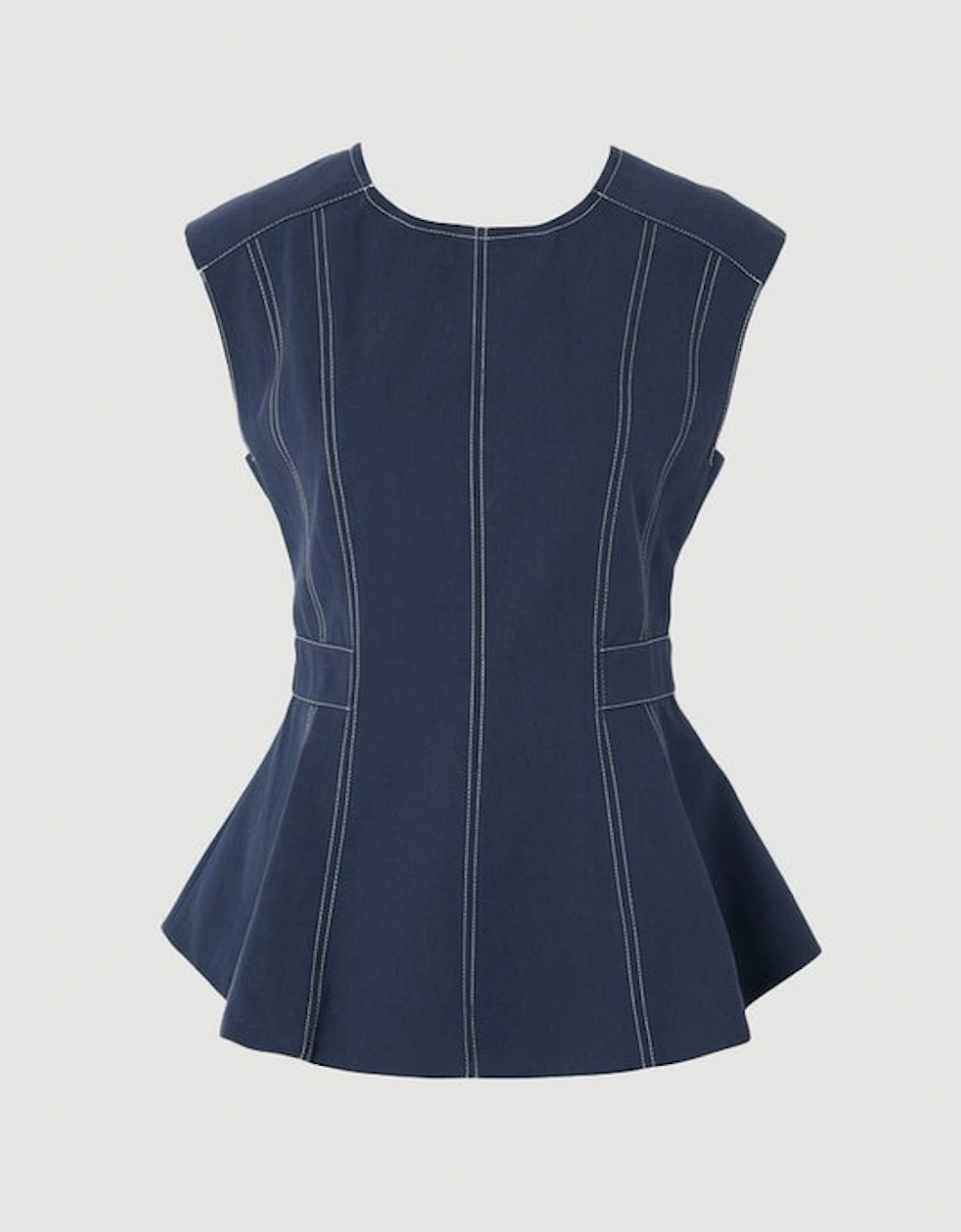 Tencel Cotton Contrast Zip Up Woven Peplum Top