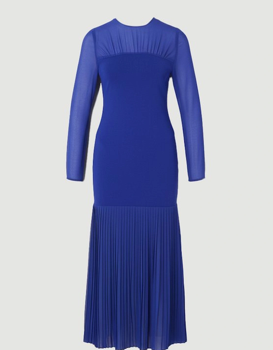 Woven Knit Mix Pleated Midi Dress