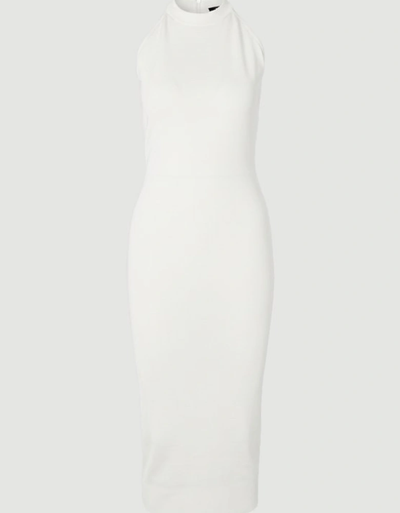 Viscose Blend Slinky Sheer Lace Back Detail Knit Midi Dress