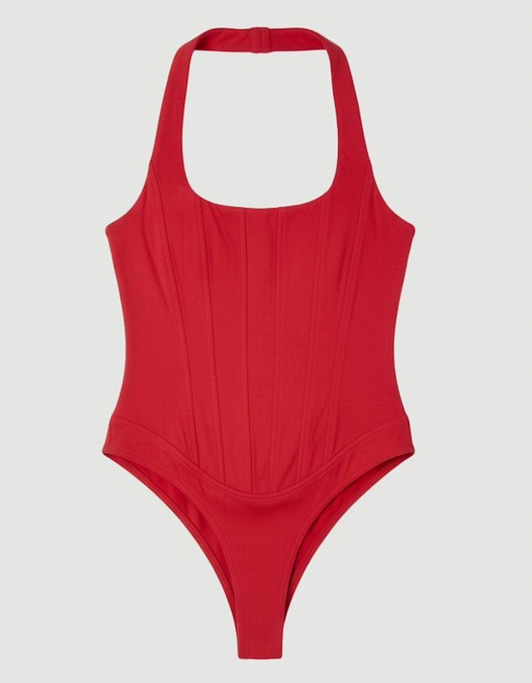 Cotton Elastane Corset Detail Scoop Neck Bodysuit