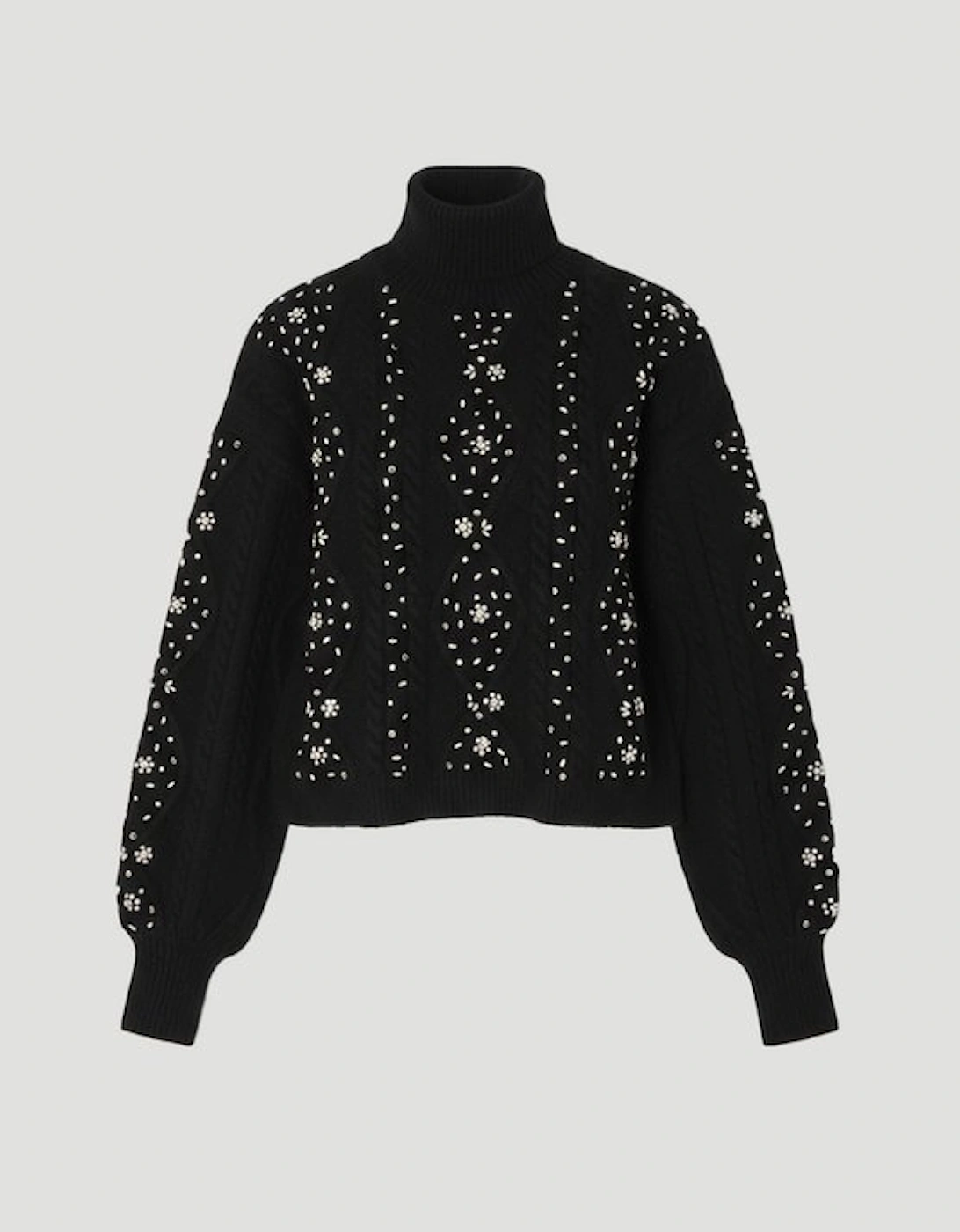 Plus Size Wool Blend Embellished Cable Knit Jumper