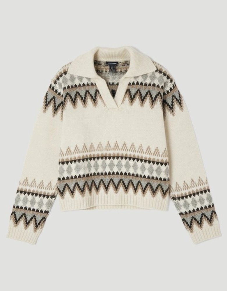 Fairisle Pattern V Neck Knit Jumper