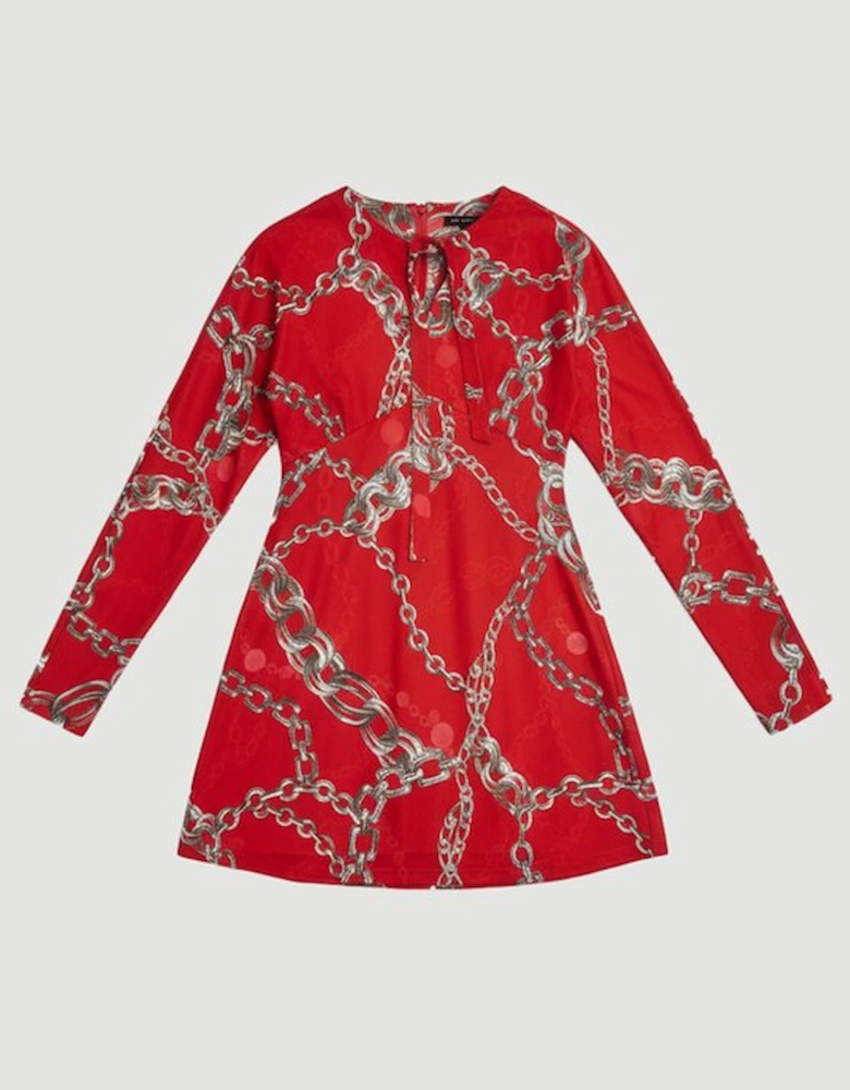 Chain Print Crepe Mini Dress