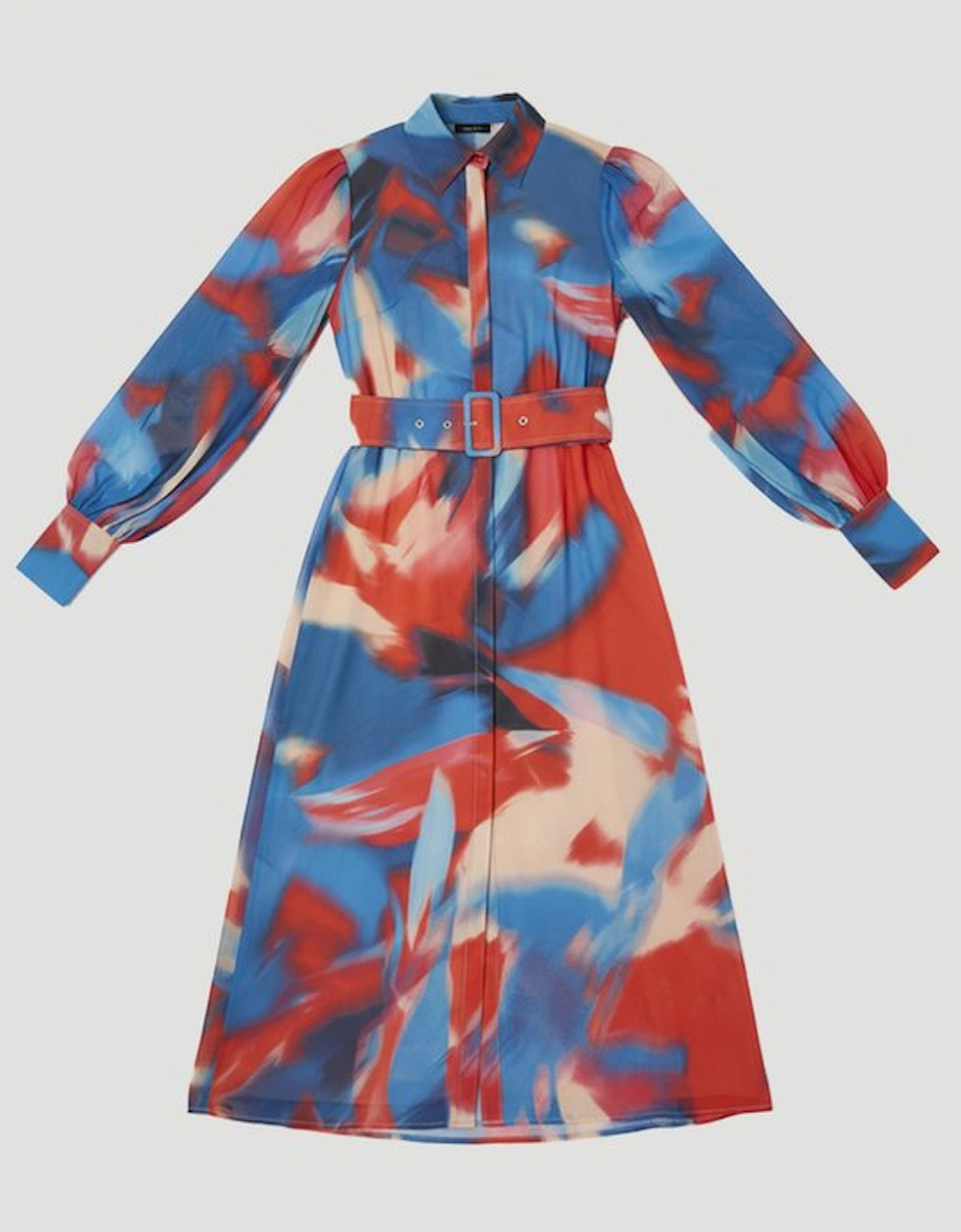 Georgette Belted Blur Print Woven Shirt Dress
