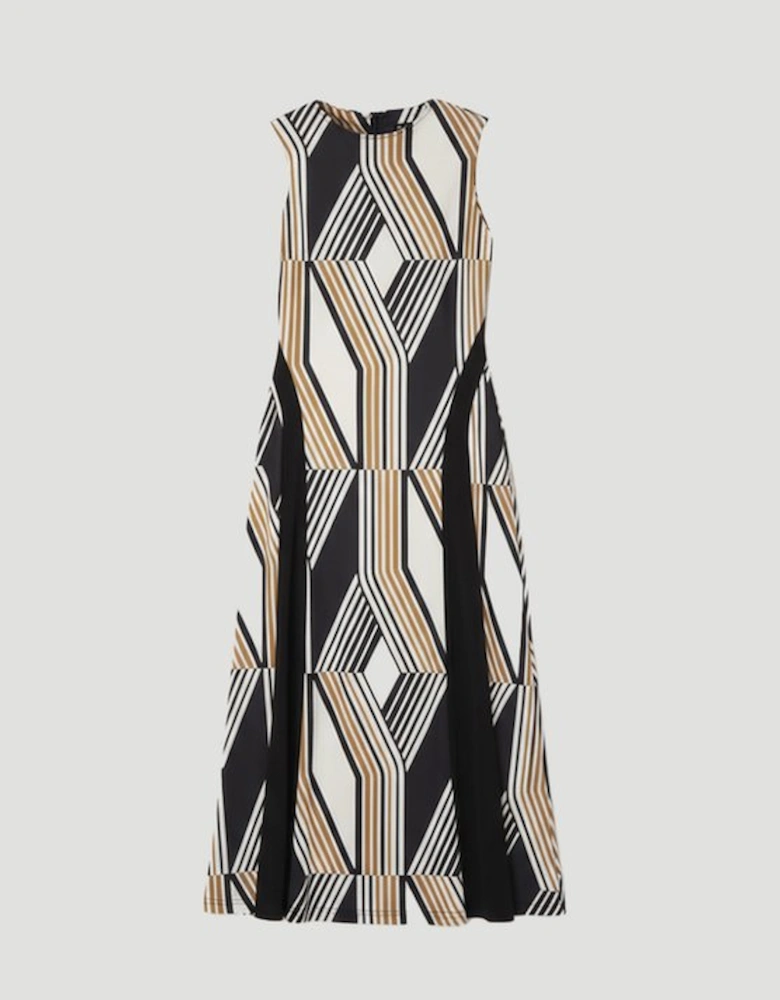 Plus Size Geo Print Crepe Pleated Maxi Dress