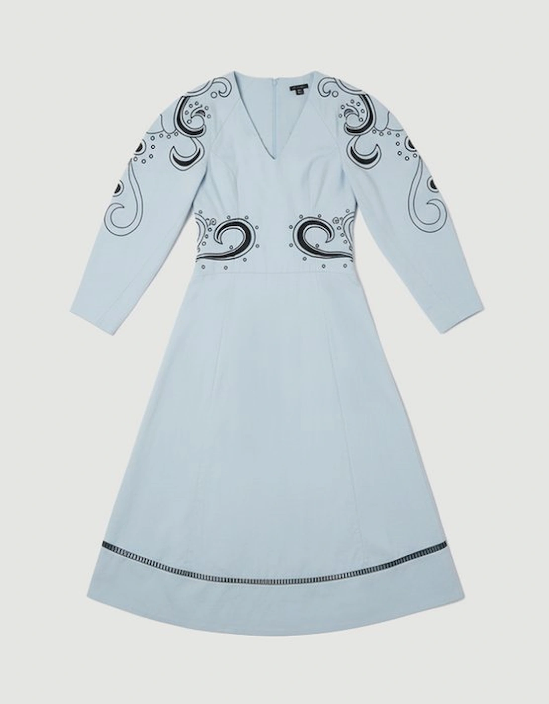 Baroque Embroidered Long Sleeve Twill Woven Midi Dress
