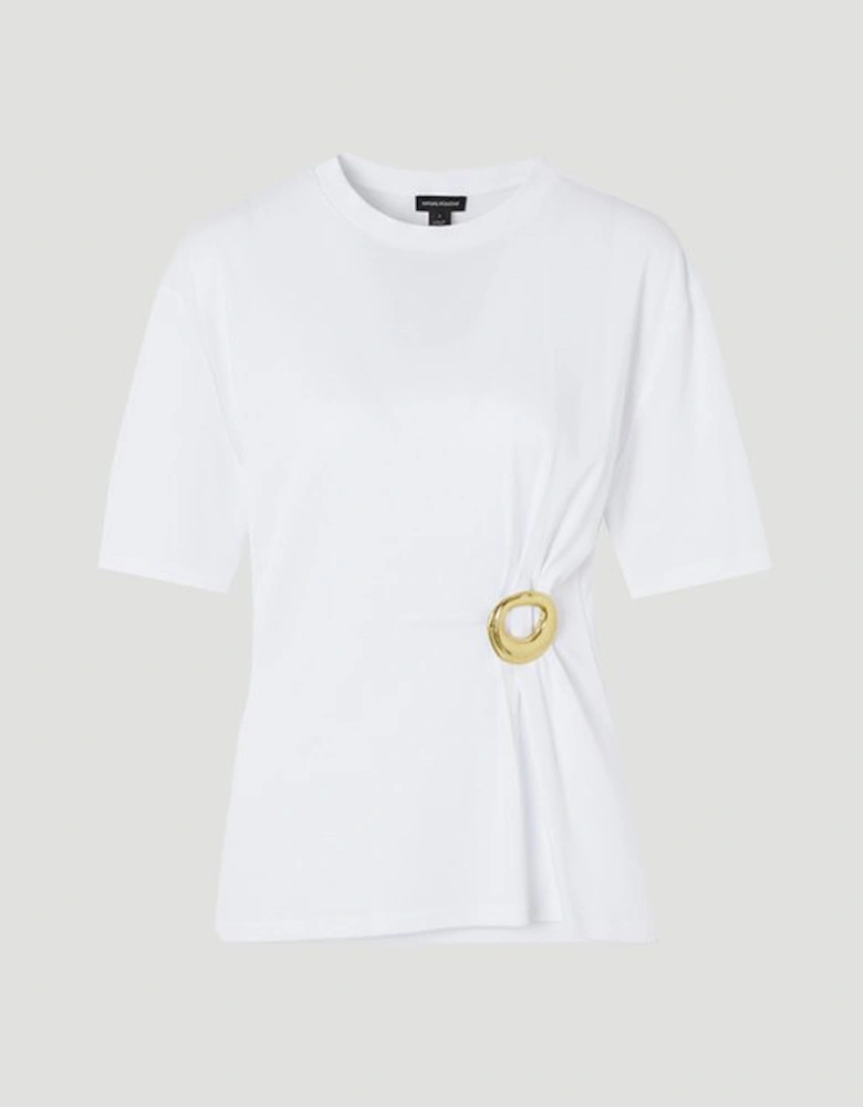 Cotton Crew Neck Trim Detail Short Sleeve T-Shirt