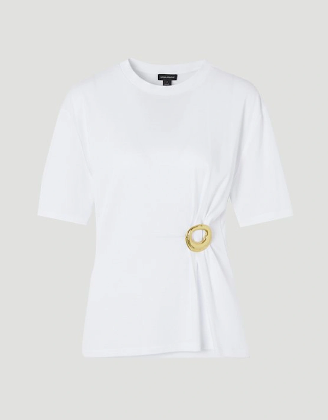 Cotton Crew Neck Trim Detail Short Sleeve T-Shirt