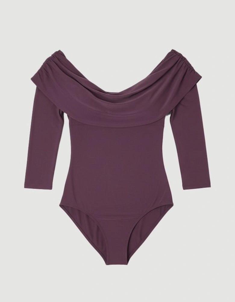 Stretch Drapey Crepe Ruched Plunge Neck Sleeveless Bodysuit