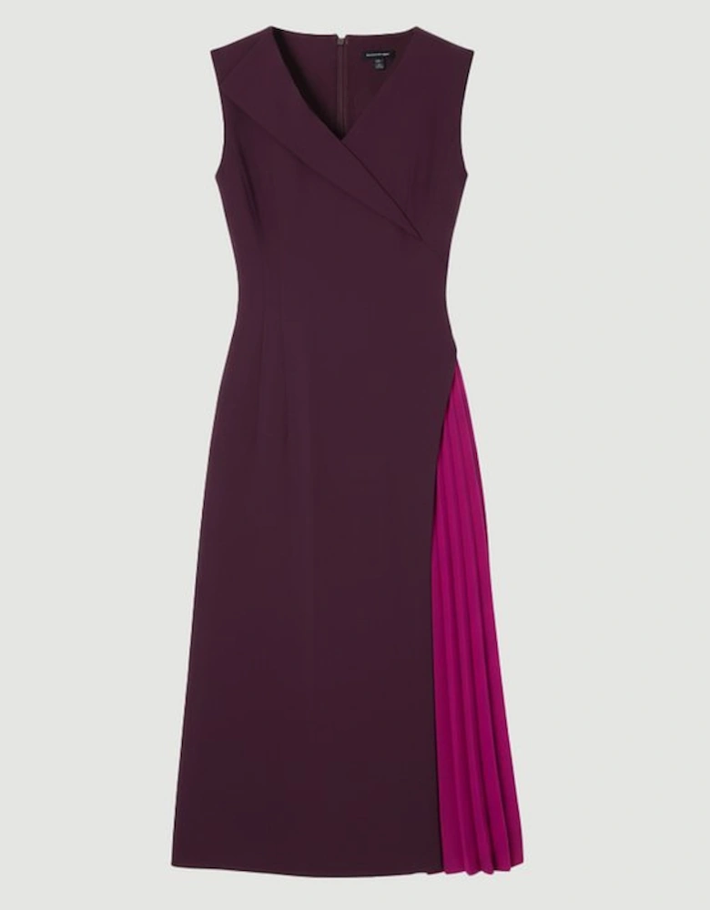 Soft Tailored Colour Block Pleated Side Sleeveless Midi Dress