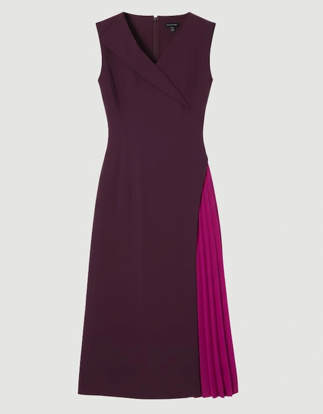 Soft Tailored Colour Block Pleated Side Sleeveless Midi Dress