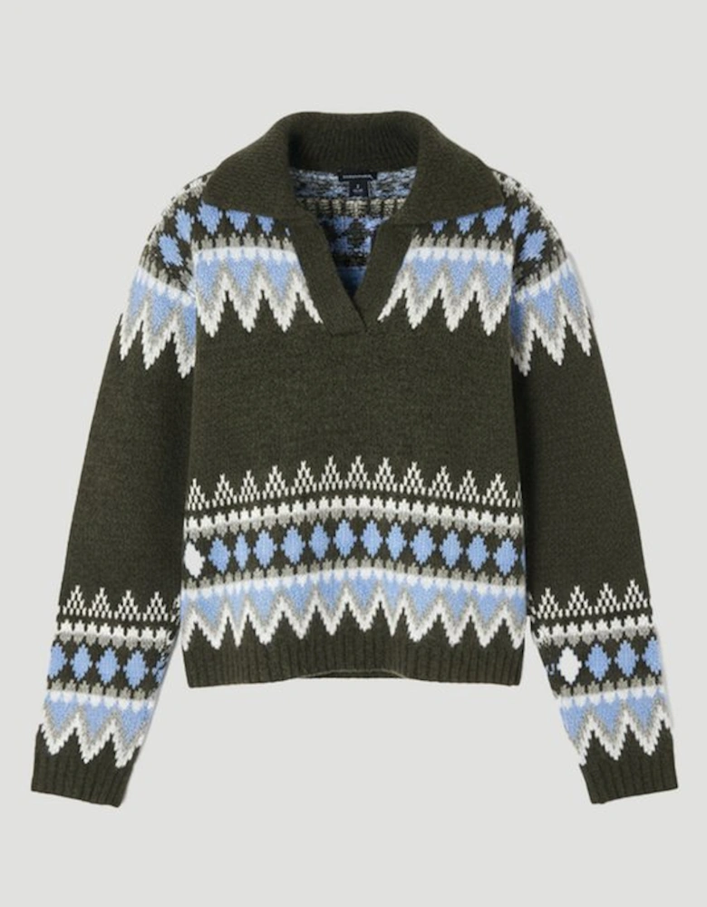 Fairisle Pattern V Neck Knit Jumper
