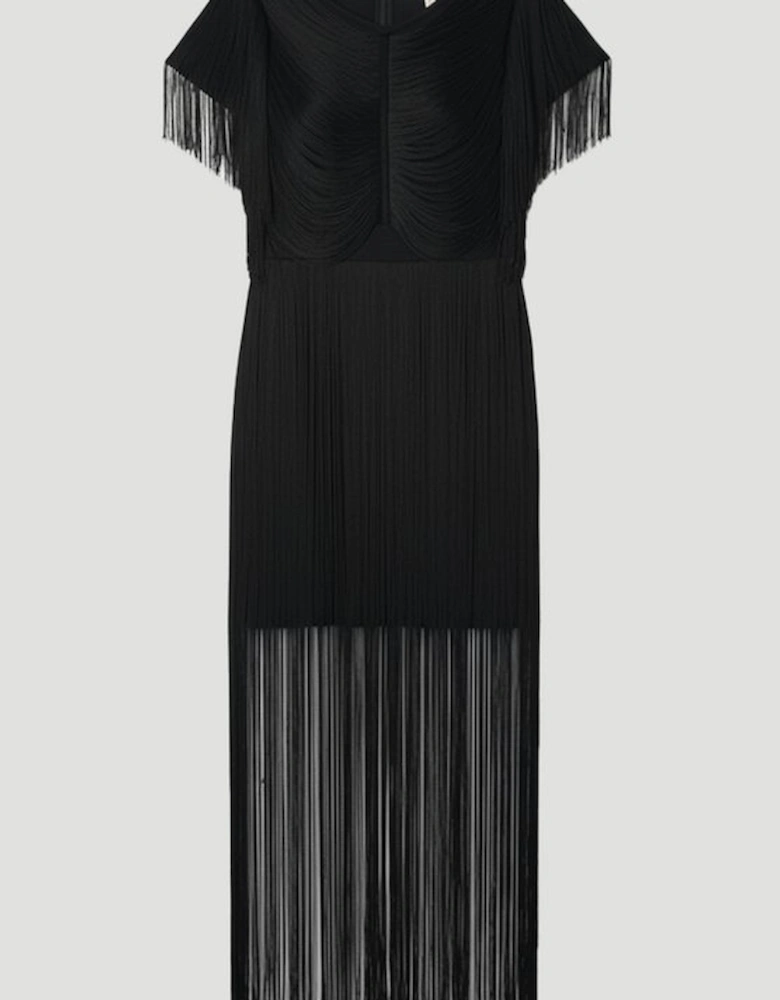 Maxi Draped Fringe Knitted Mini Dress