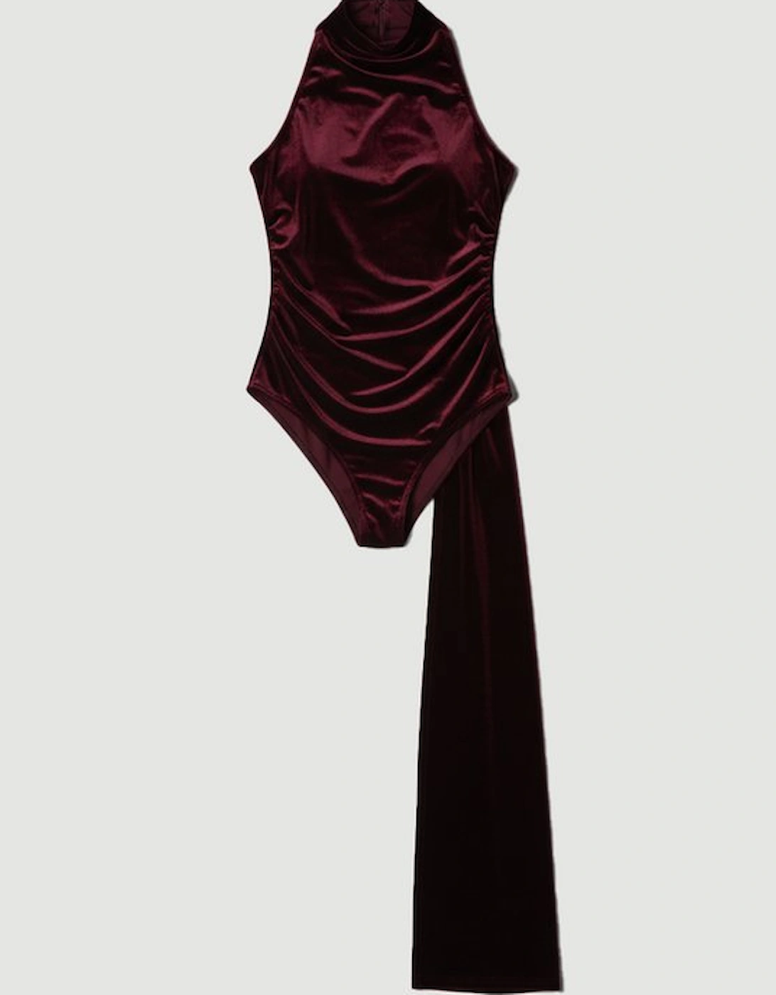 Stretch Velvet High Neck Cape Shoulder Bodysuit