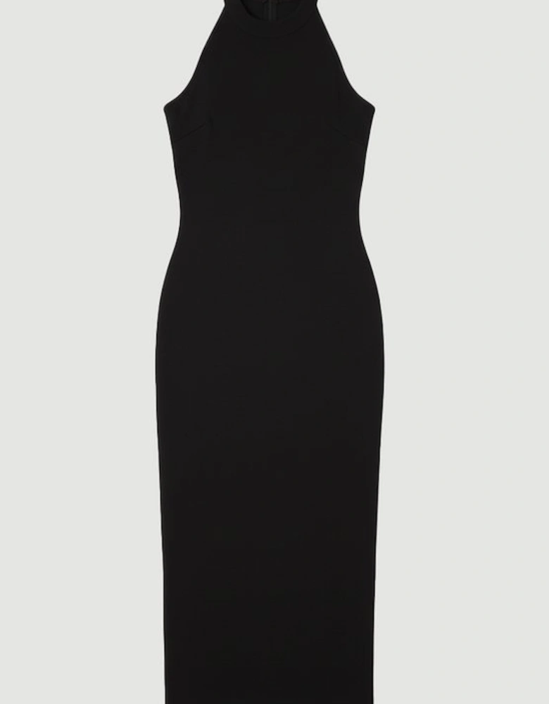 Viscose Blend Slinky Sheer Lace Back Detail Knit Midi Dress