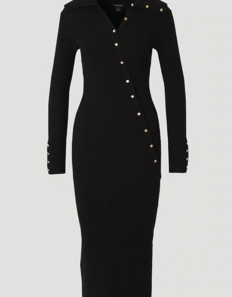 Viscose Blend Trim Detail Knit Midi Dress