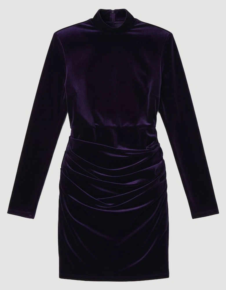 Plus Size Tailored Velvet High Neck Mini Dress