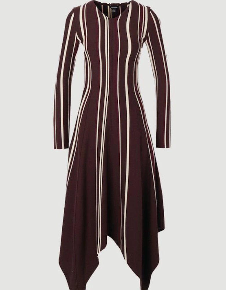 Stripe Viscose Blend Asymmetric Hem Knit Midi Dress