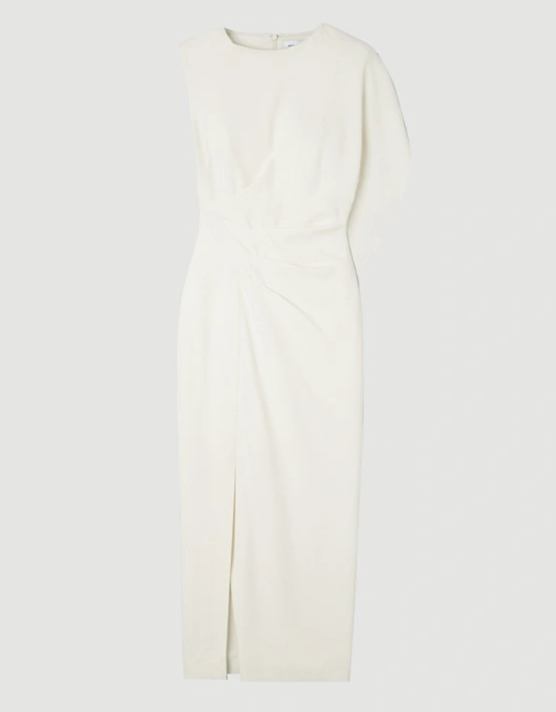 Soft Tailored Asymmetric Sleeve Midi Dress