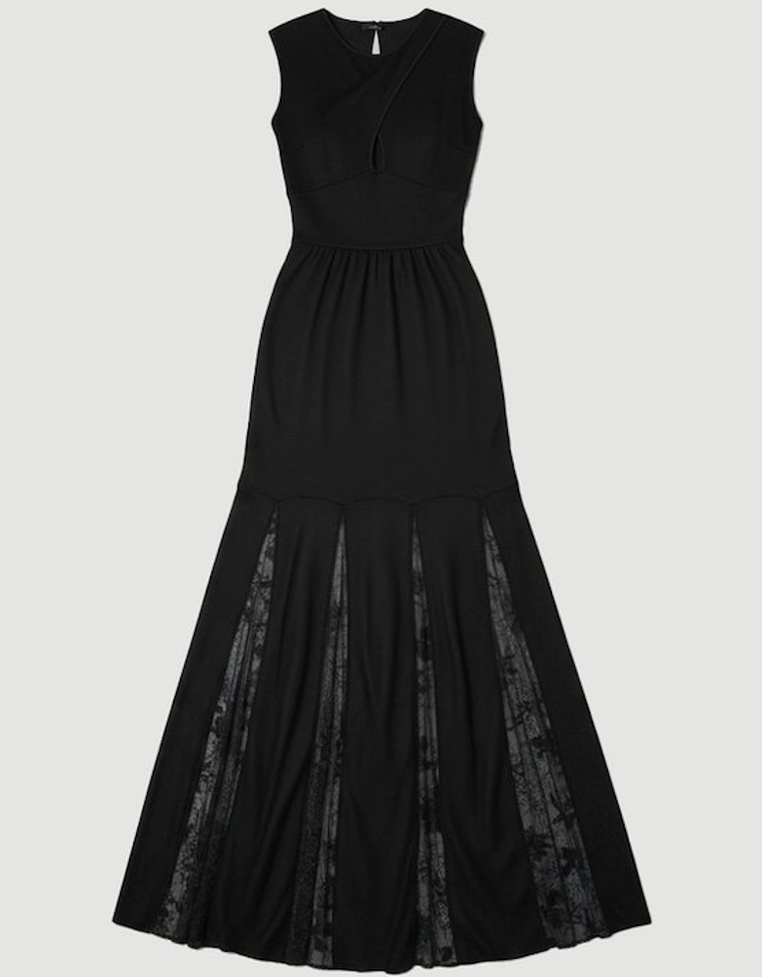Viscose Blend Slinky Sheer Lace Detail Knit Maxi Dress