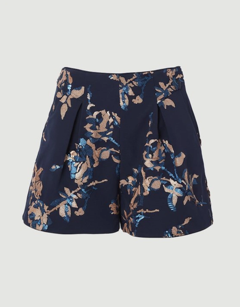 Satin Sequin And Embroidered Woven Shorts