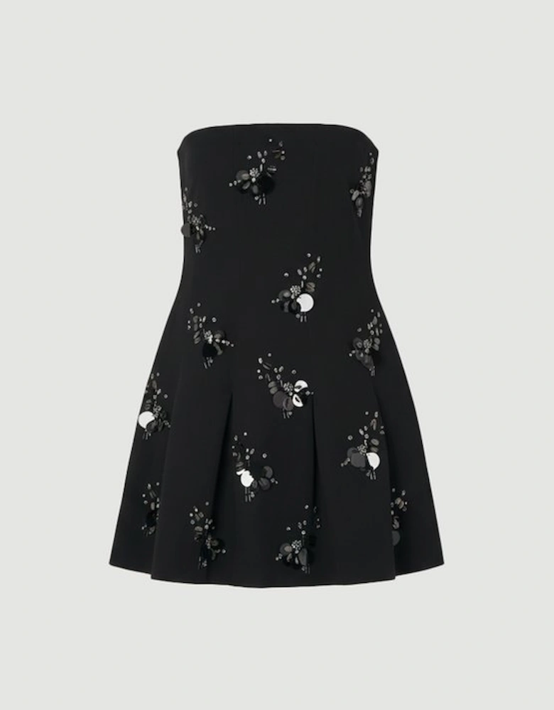 Cluster Sequin & Crystal  Embellished Bandeau Tailored Mini Dress