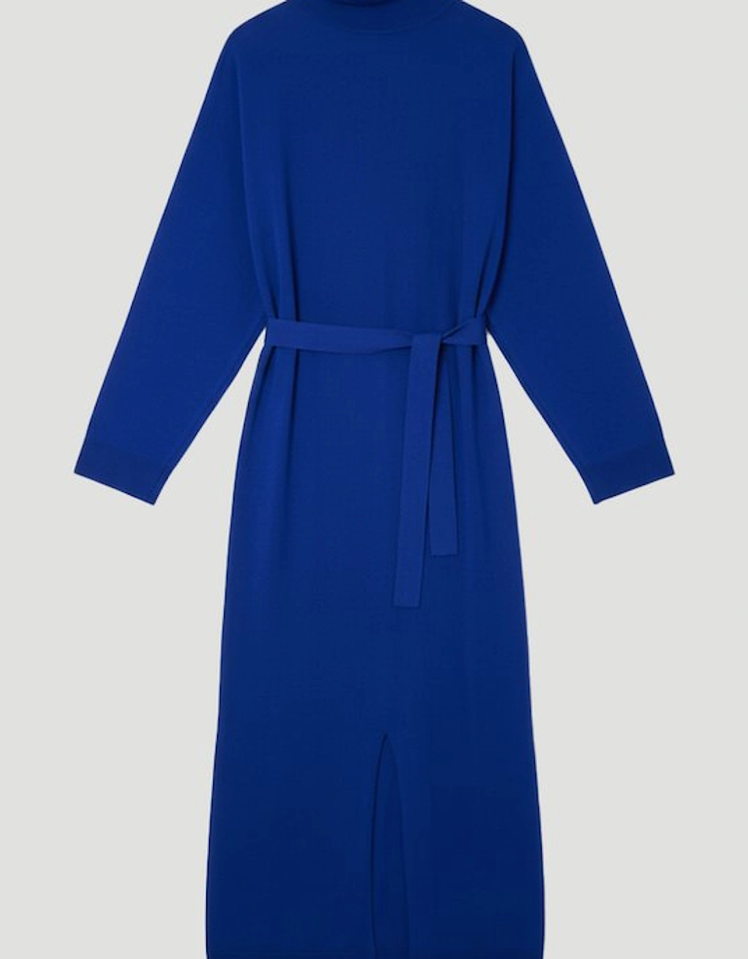 Viscose Blend Funnel Neck Belted Knitted Midi Dress