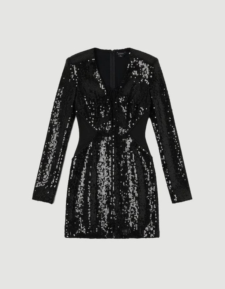 Sequin Power Mesh Lace Up Mini Dress