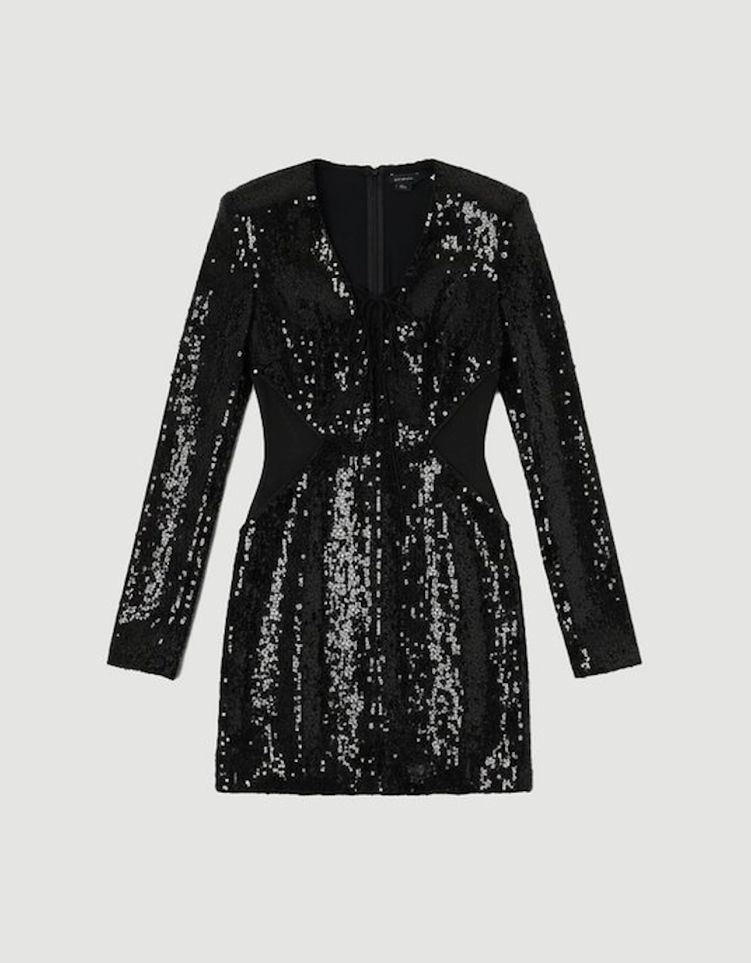 Sequin Power Mesh Lace Up Mini Dress