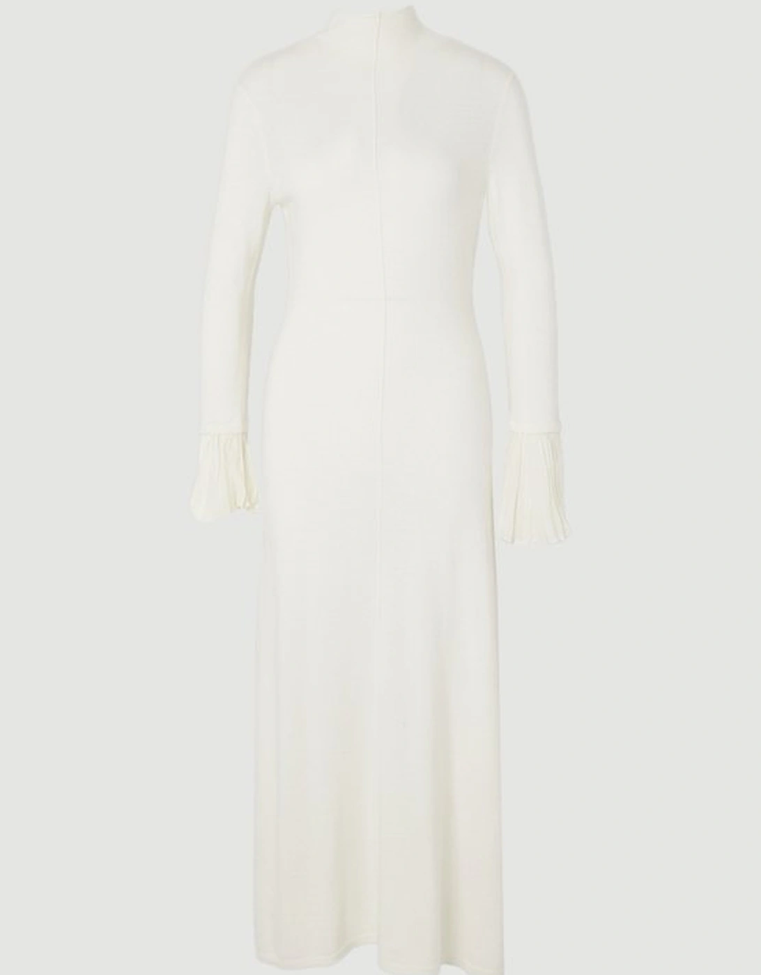 Wool And Alpaca Blend Knit Pleated Silk Woven Cuffs Midi Dress