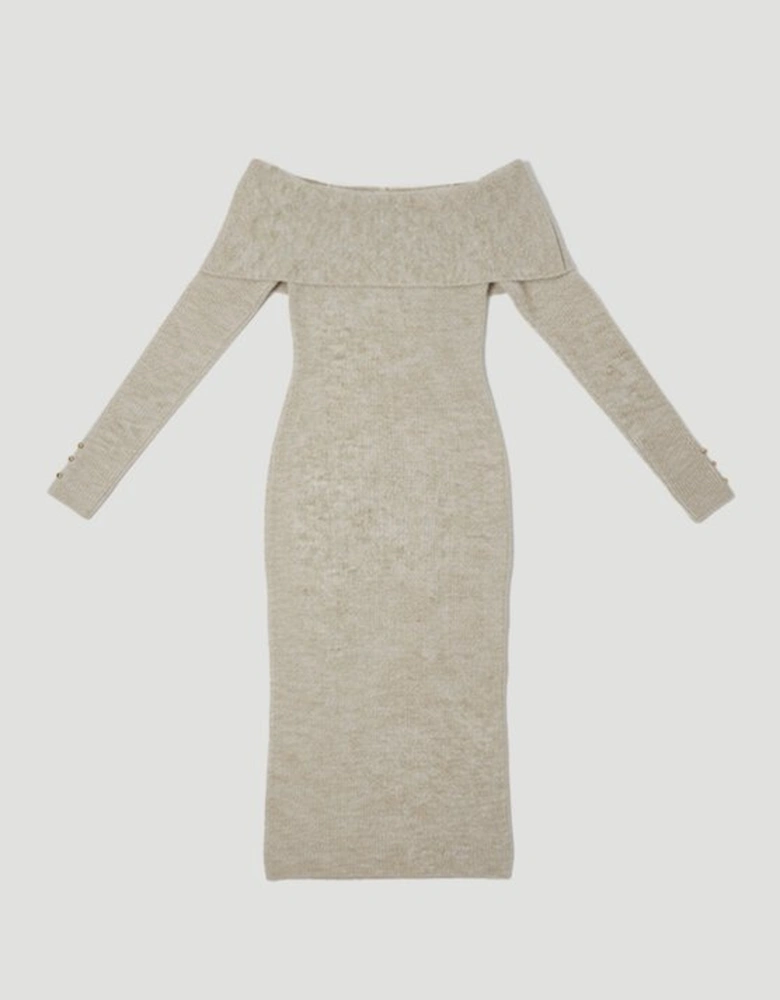 Wool Blend Cosy Bardot Knit Midi Dress