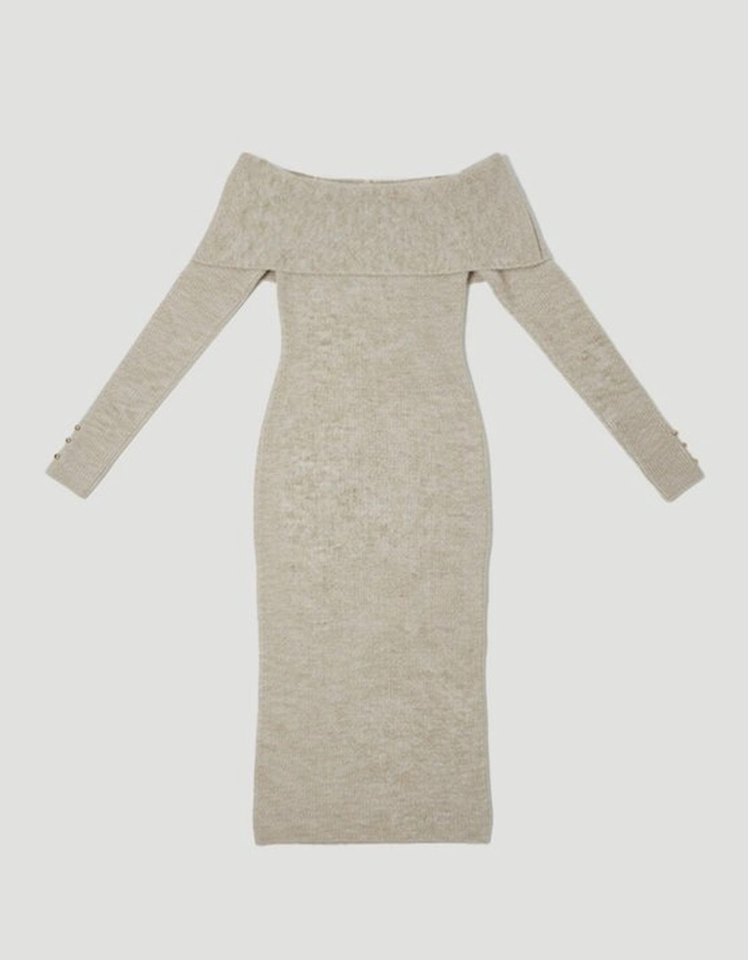 Wool Blend Cosy Bardot Knit Midi Dress