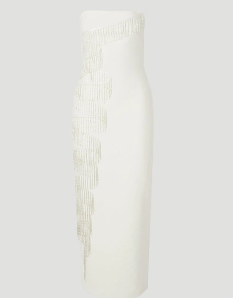 Embellished Fringe Bandeau Figure Form Maxi Dress
