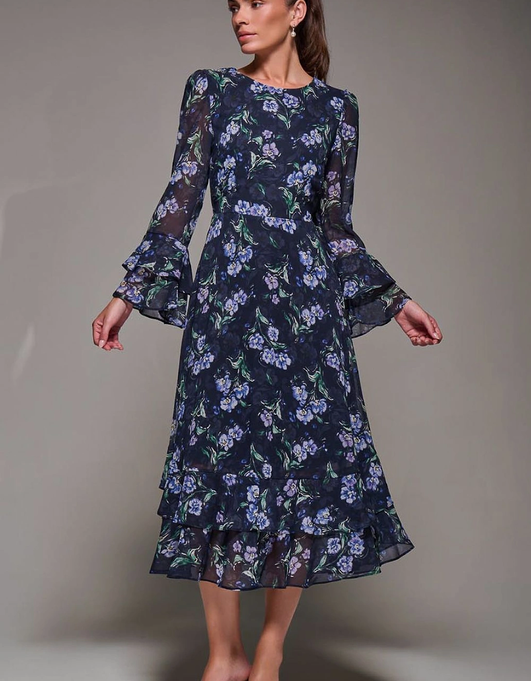 Long Sleeve Chiffon Frill Midaxi Dress, 2 of 1