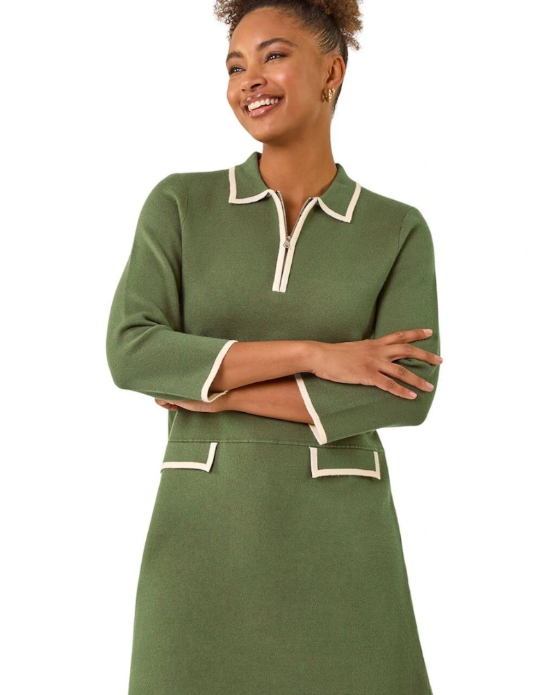 Contrast Zip Collared Knit Dress