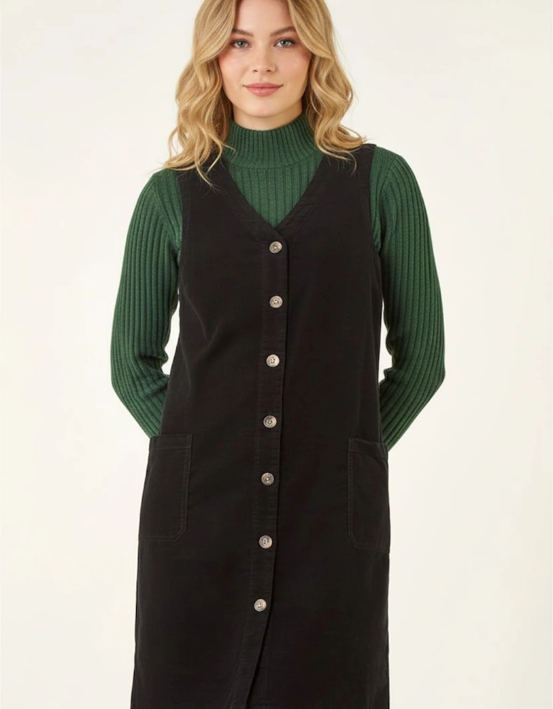 Cotton V-Neck Button Pocket Dress