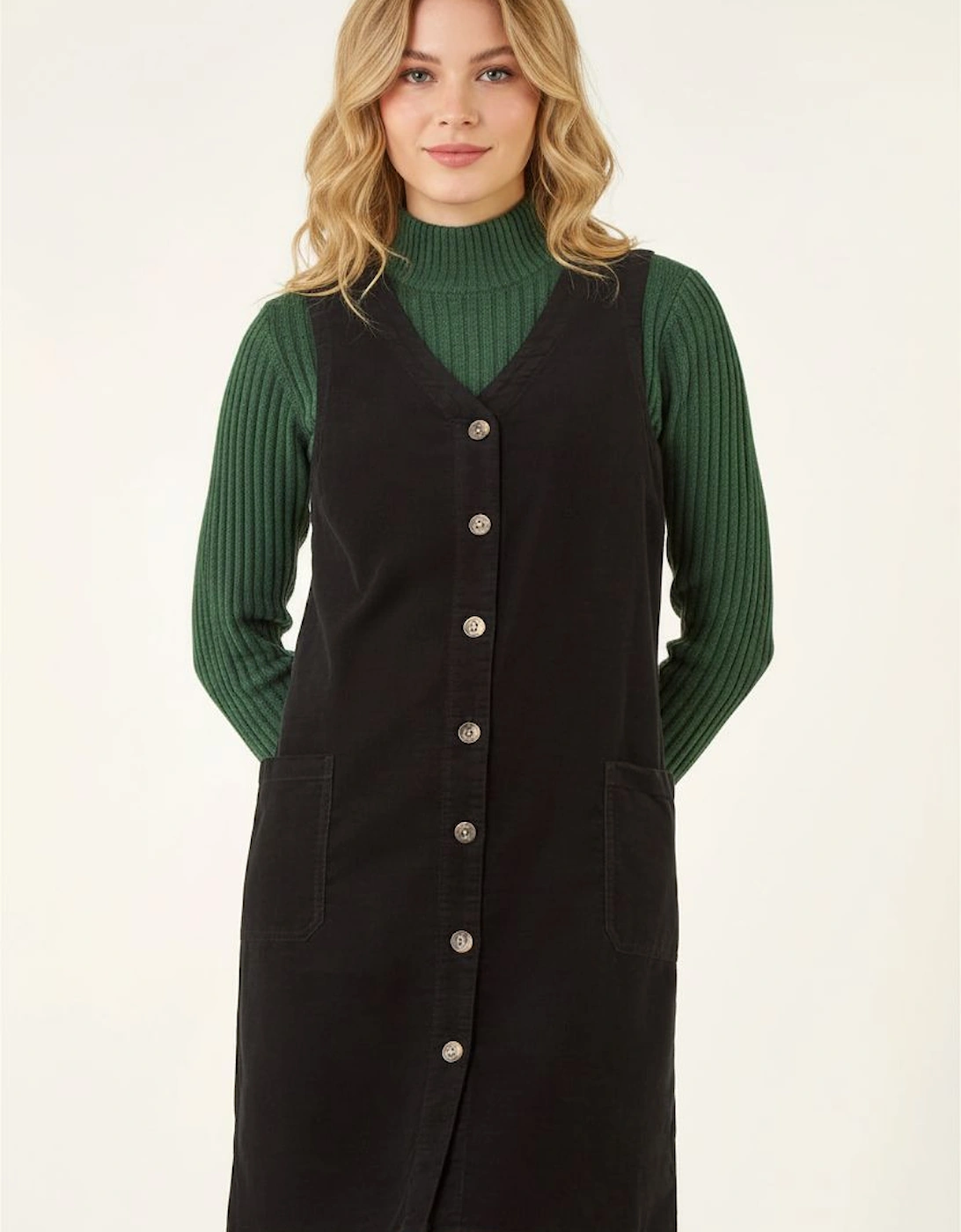 Cotton V-Neck Button Pocket Dress, 2 of 1